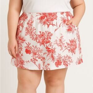Denim & Co Pull-On Skort Toile Print Red 3X